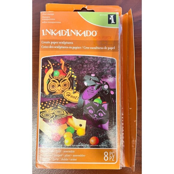 Inkadinkado Clear Halloween Stamps Paper Sculptures Craft Kit Cat & Owl 60-31225 - Picture 2 of 5